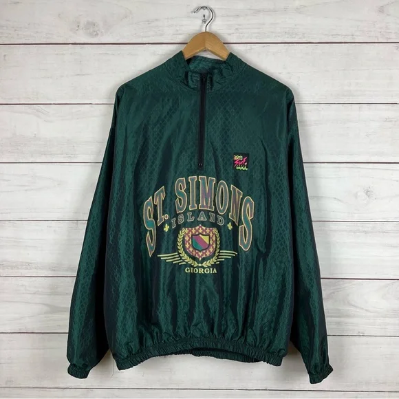 RARE Vintage 90s Surf Style St Simons Georgia Windbreaker Jacket Mens XL - Picture 1 of 5